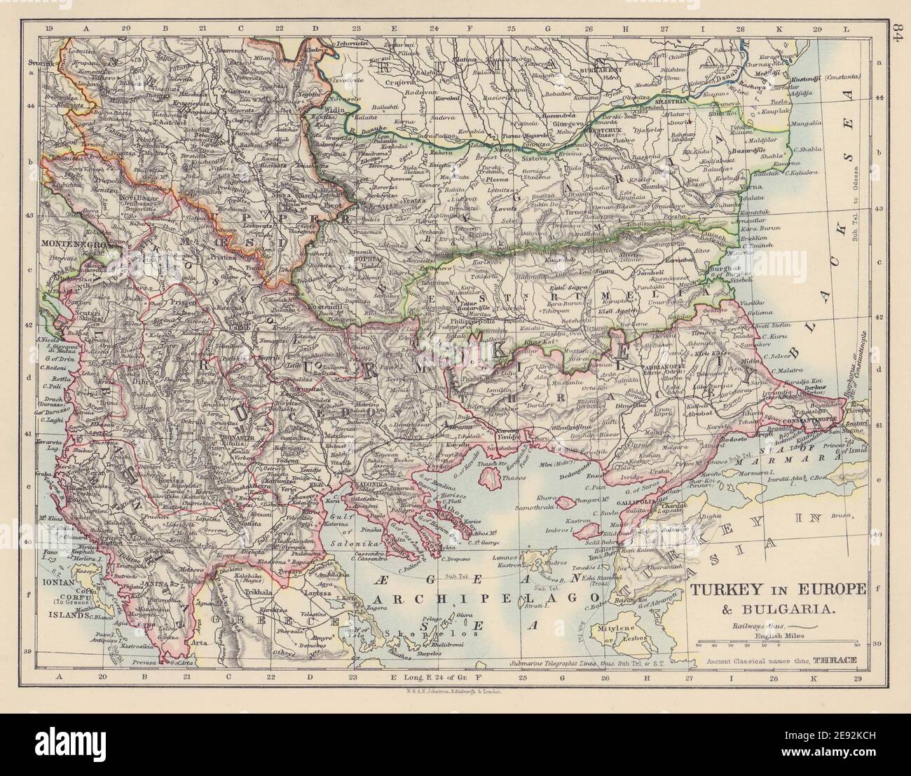 TURKEY IN EUROPE & BULGARIA. Rumili East Rumelia Balkans. JOHNSTON 1901 map Stock Photo