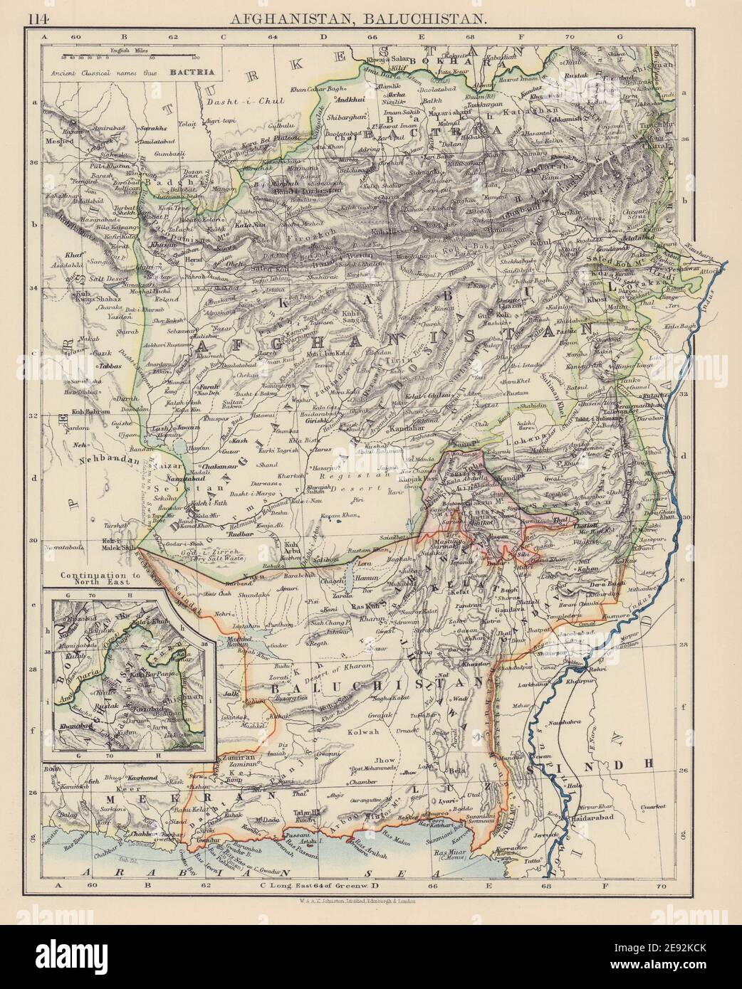AFGHANISTAN & BRITISH BALUCHISTAN. Kabul. Pakistan. JOHNSTON 1901 old map Stock Photo