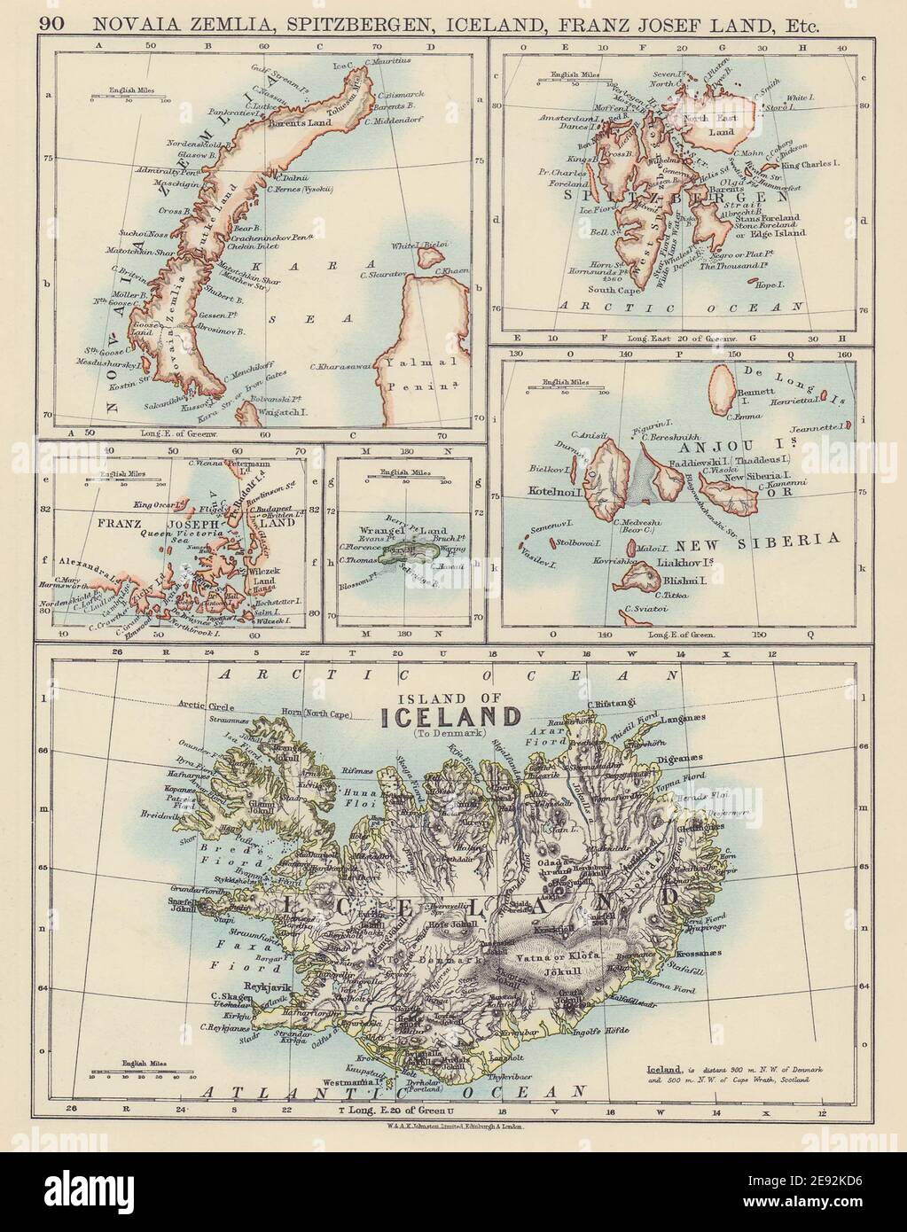 Map of spitsbergen hi res stock - Arctic Islands Novaia Zemlia Spitsbergen Iceland Franz Josef Land Anjou 1901 Map 2E92KD6 