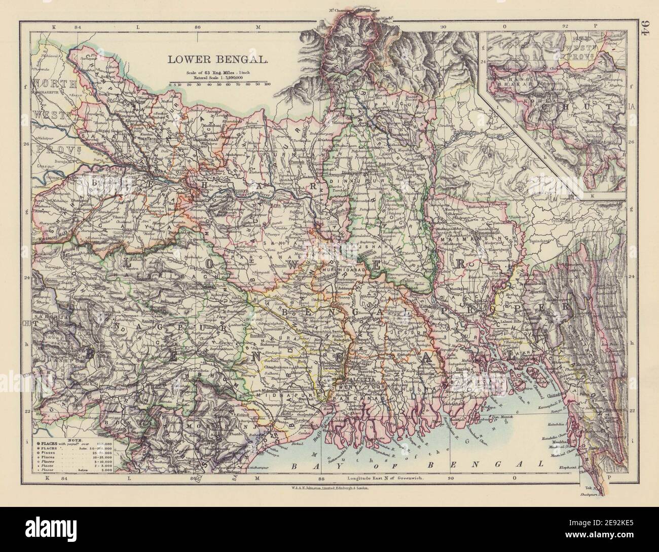 BRITISH INDIA NE Lower Bengal Nagpur Bihar Rajshah Sikkim Bardwan. Rail 1901 map Stock Photo