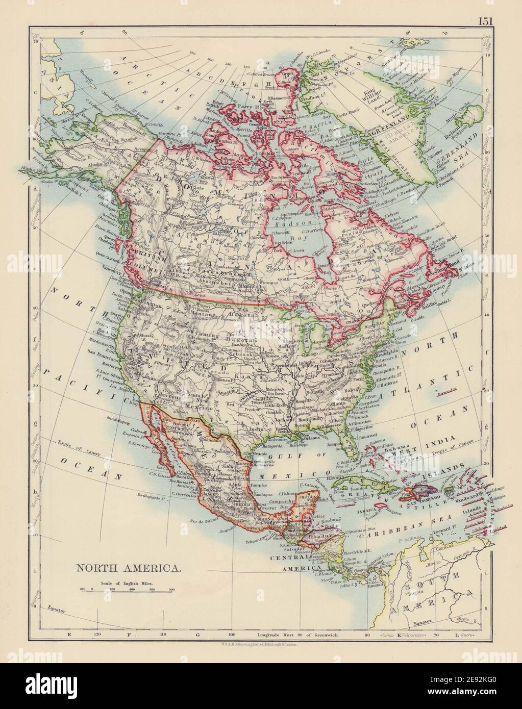 NORTH AMERICA POLITICAL. Greenland 'Danish America' USA Canada Mexico 1901 map Stock Photo