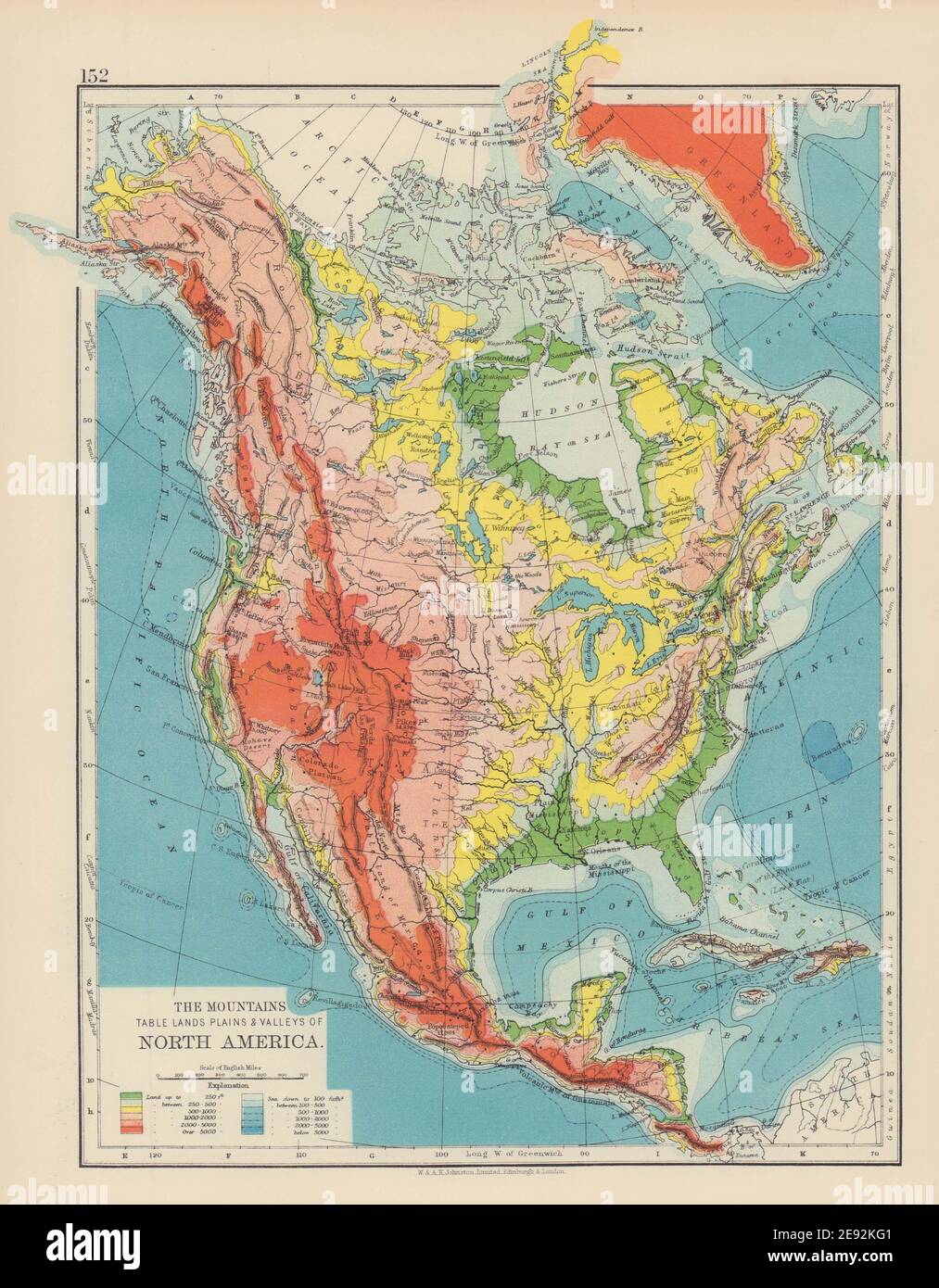 NORTH AMERICA RELIEF Mountains - North America Relief Mountains Table Lands Plains Valleys Johnston 1901 Map 2E92KG1