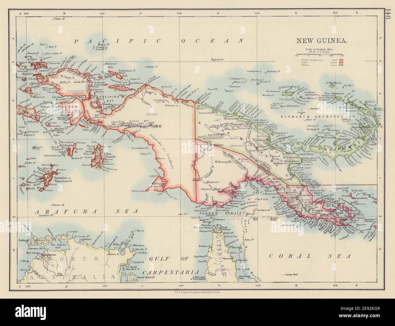 COLONIAL NEW GUINEA. Kaiser Wilhelm Land. British & Dutch New Guinea 1901 map Stock Photo