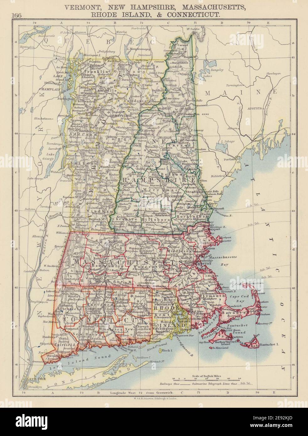 NEW ENGLAND. Vermont New Hampshire Massachusetts RI Connecticut 1901 old map Stock Photo