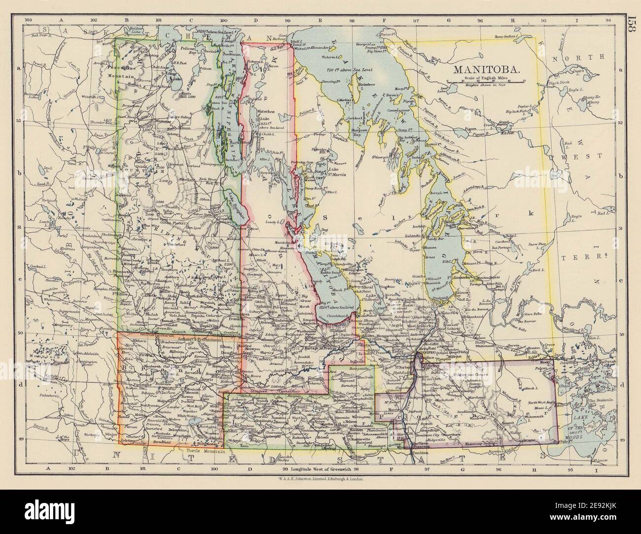 MANITOBA. Pre northward expansion. 'postage stamp province'. Railroads 1901 map Stock Photo