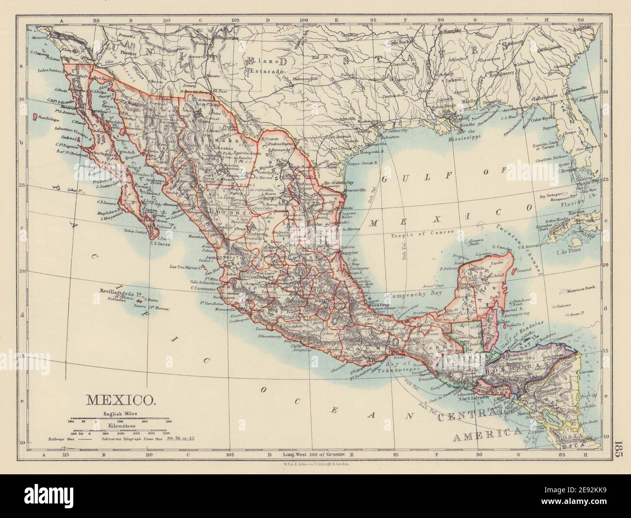 MEXICO & CENTRAL AMERICA. Guatemala British Honduras Salvador. JOHNSTON 1901 map Stock Photo