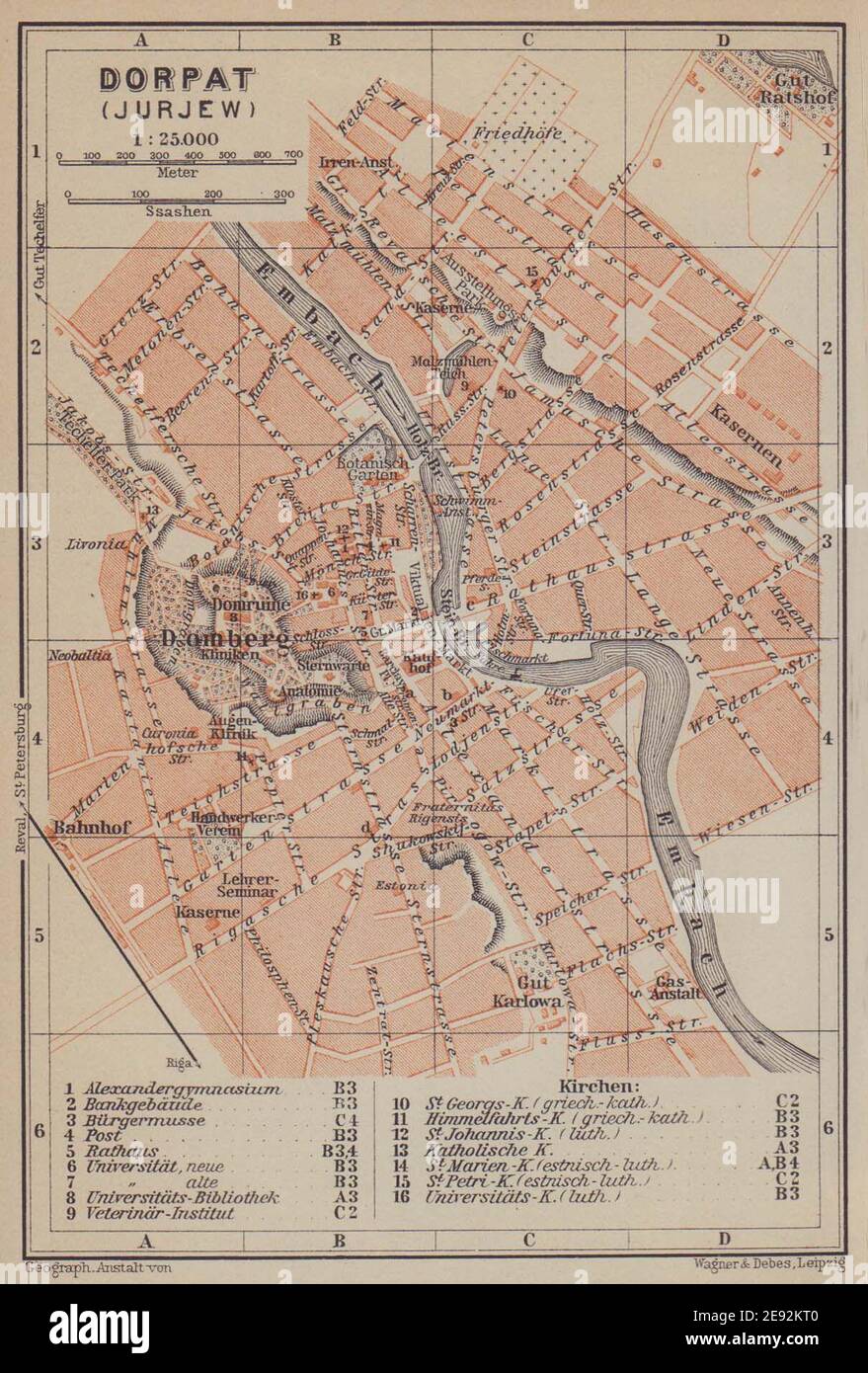 Tartu town/city plan linna kaart kava. Estonia. Dorpat/Jurjew. BAEDEKER 1914 map Stock Photo