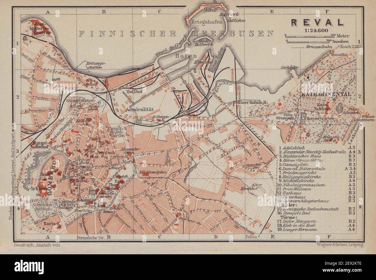 Tallinn town/city plan linna kaart kava. Estonia. Reval. BAEDEKER 1914 old map Stock Photo