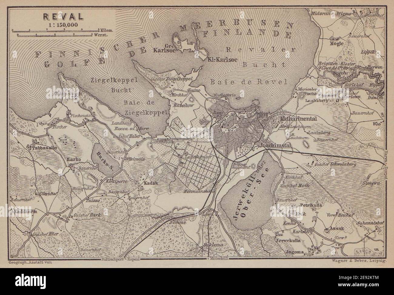 Tallinn environs kaart kava. Estonia. Reval. BAEDEKER 1914 old antique map Stock Photo