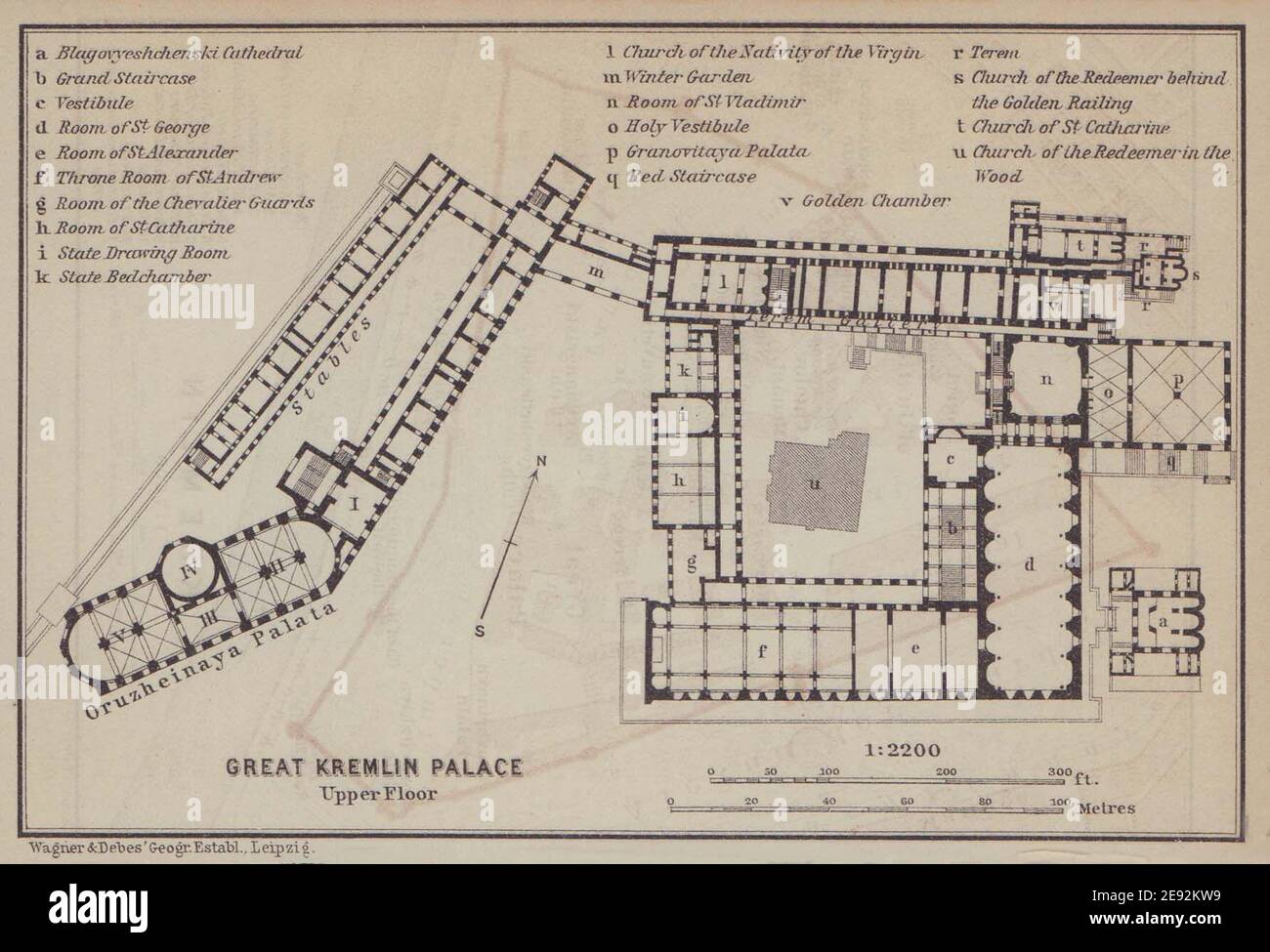 Grand Kremlin Palace, Moscow ground/floor plan. Russia. BAEDEKER 1914 old map Stock Photo