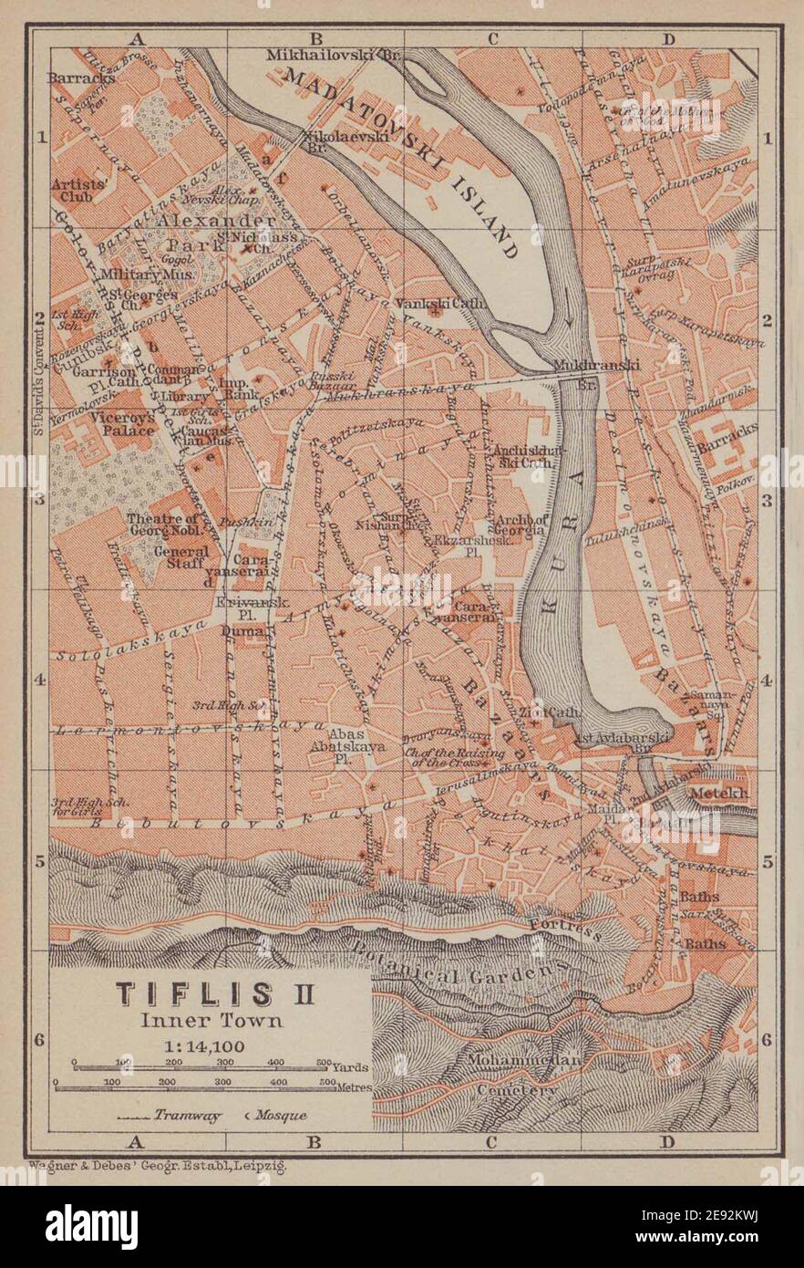 Tbilisi (Tiflis) II town/city centre plan. Georgia. BAEDEKER 1914 old