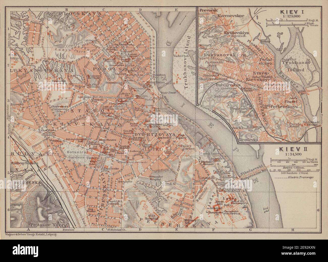 Kiev town/city plan. Ukraine. Kiew. BAEDEKER 1914 old antique map chart Stock Photo
