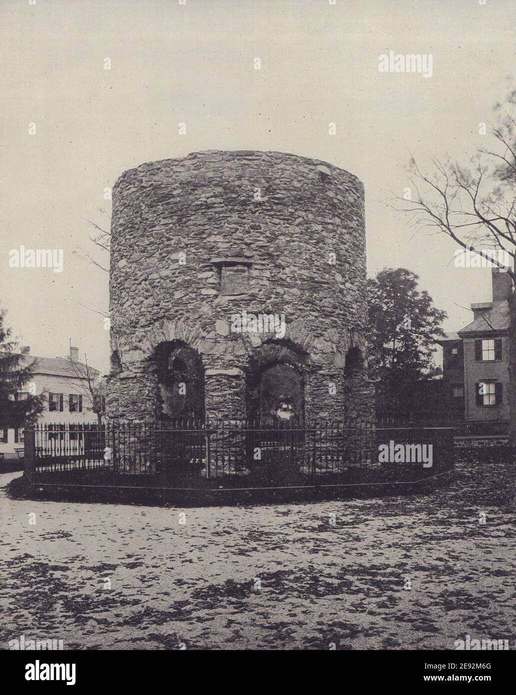 The Architectural Mystery Newport Tower, Rhode Island. STODDARD 1895 print Stock Photo Alamy