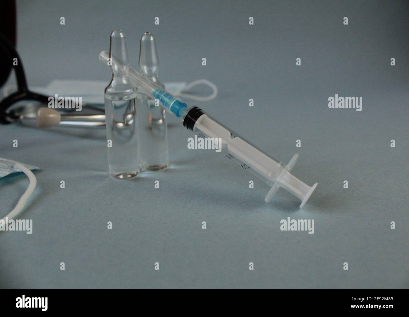 vaccination vaccinated syringe and two vials with lekarts vaccine on a ...