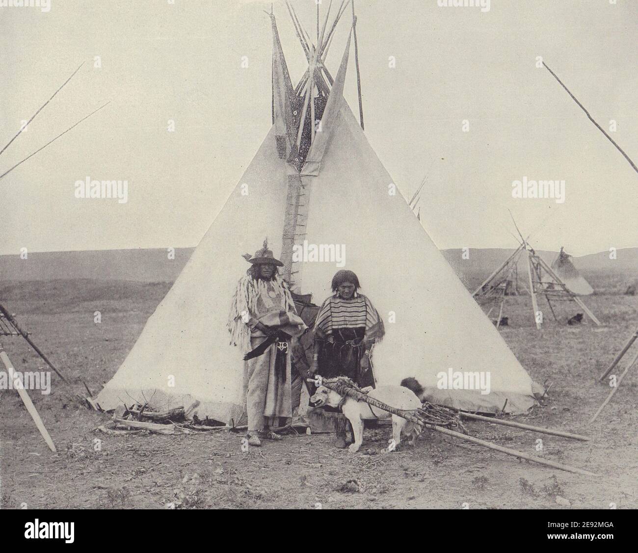 Native American Blackfoot Indian, Squaw, teepee & dog, Canada. STODDARD 1895 Stock Photo