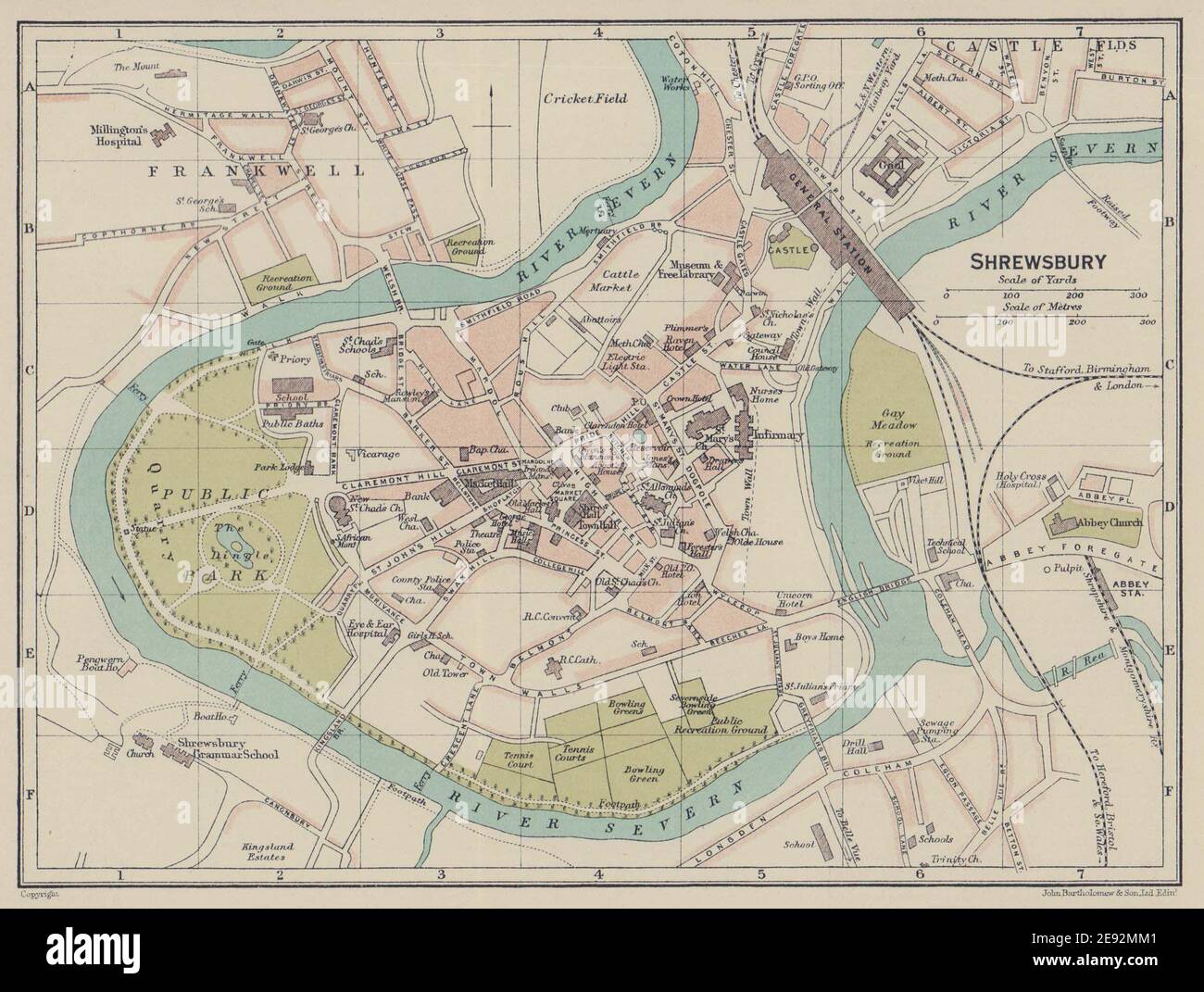 SHREWSBURY town city plan. Shropshire 1920 old antique vintage map chart Stock Photo