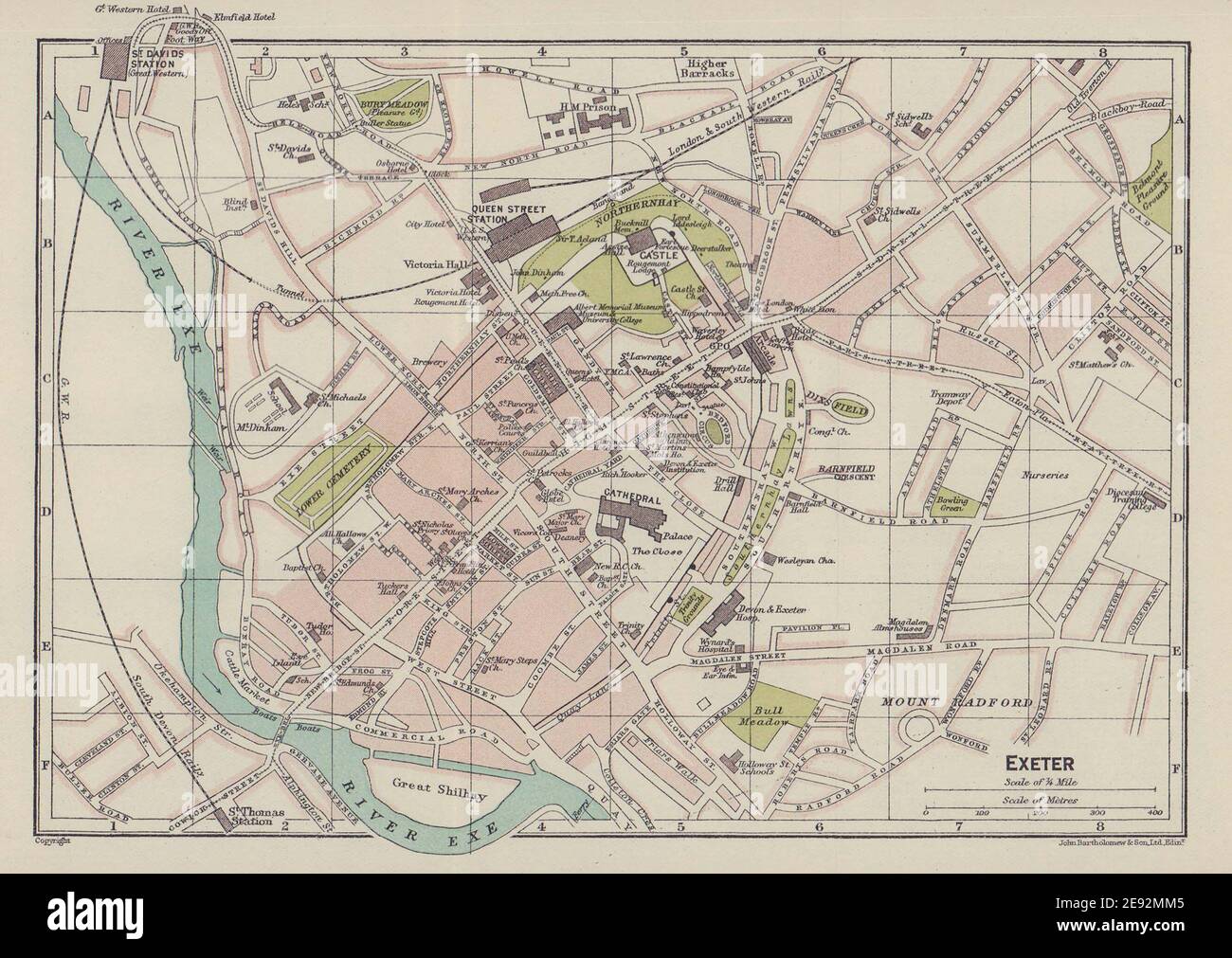 EXETER town city plan. Devon 1920 old antique vintage map chart Stock Photo