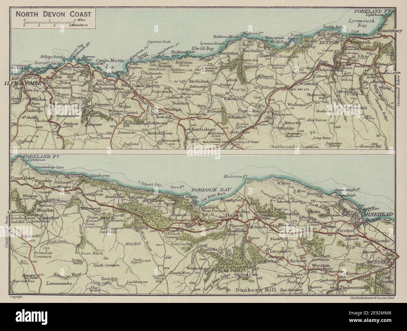 North Devon Coast Map North Devon Coast. Ilfracombe Minehead Lynton 1920 Old Antique Map Plan  Chart Stock Photo - Alamy