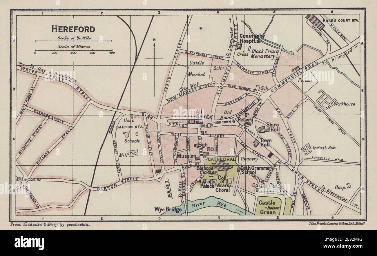HEREFORD town city plan. Herefordshire 1920 old antique vintage map chart Stock Photo