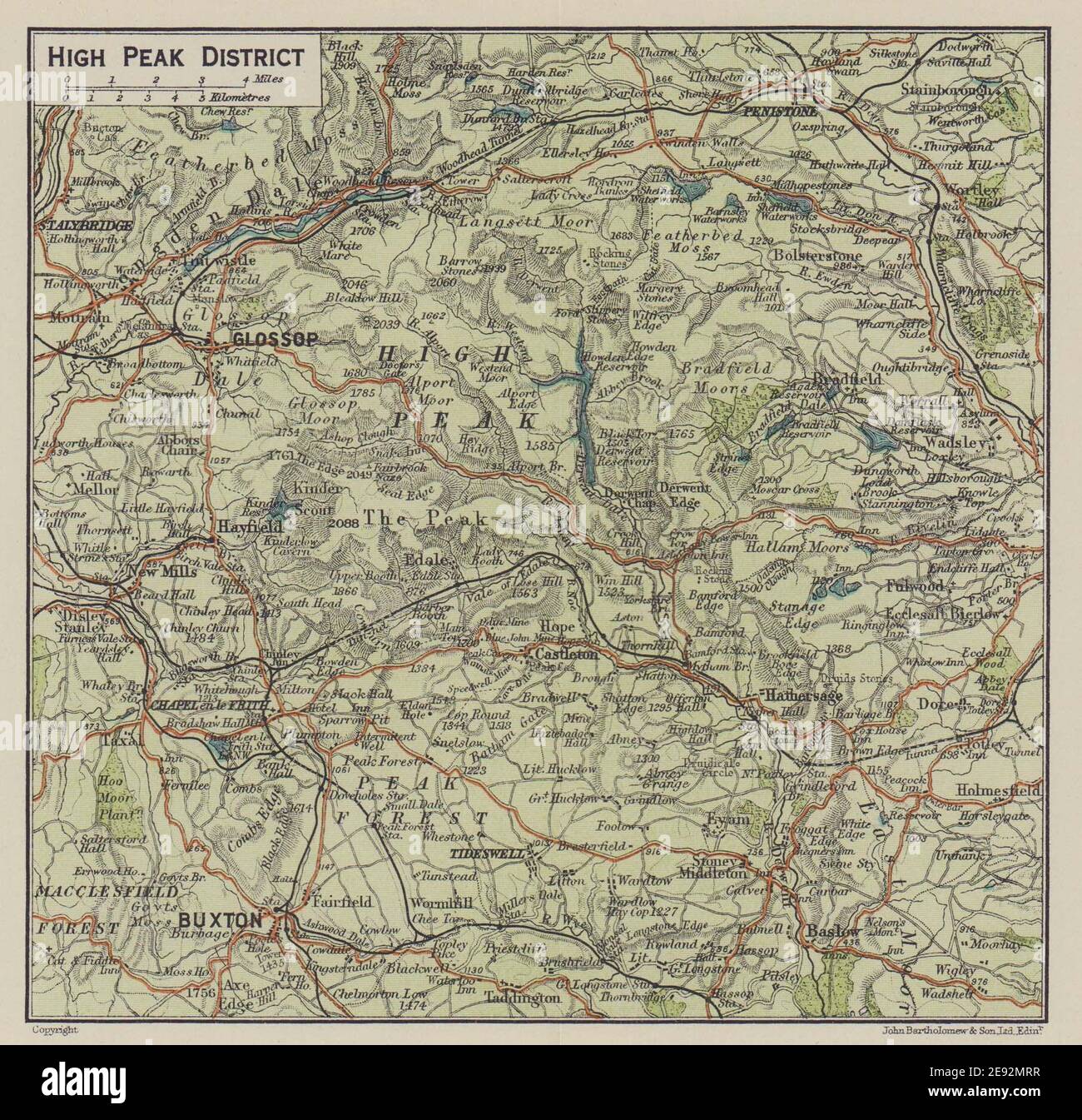 High Peak District. Buxton Glossop Derbyshire 1920 old antique map plan chart Stock Photo