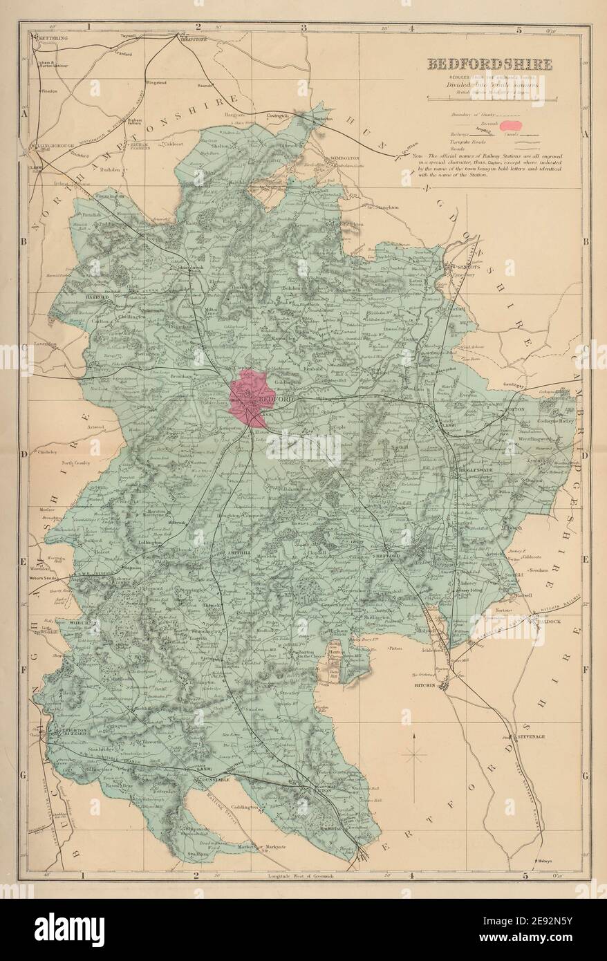 BEDFORDSHIRE antique county map by GW BACON 1883 old plan chart Stock ...