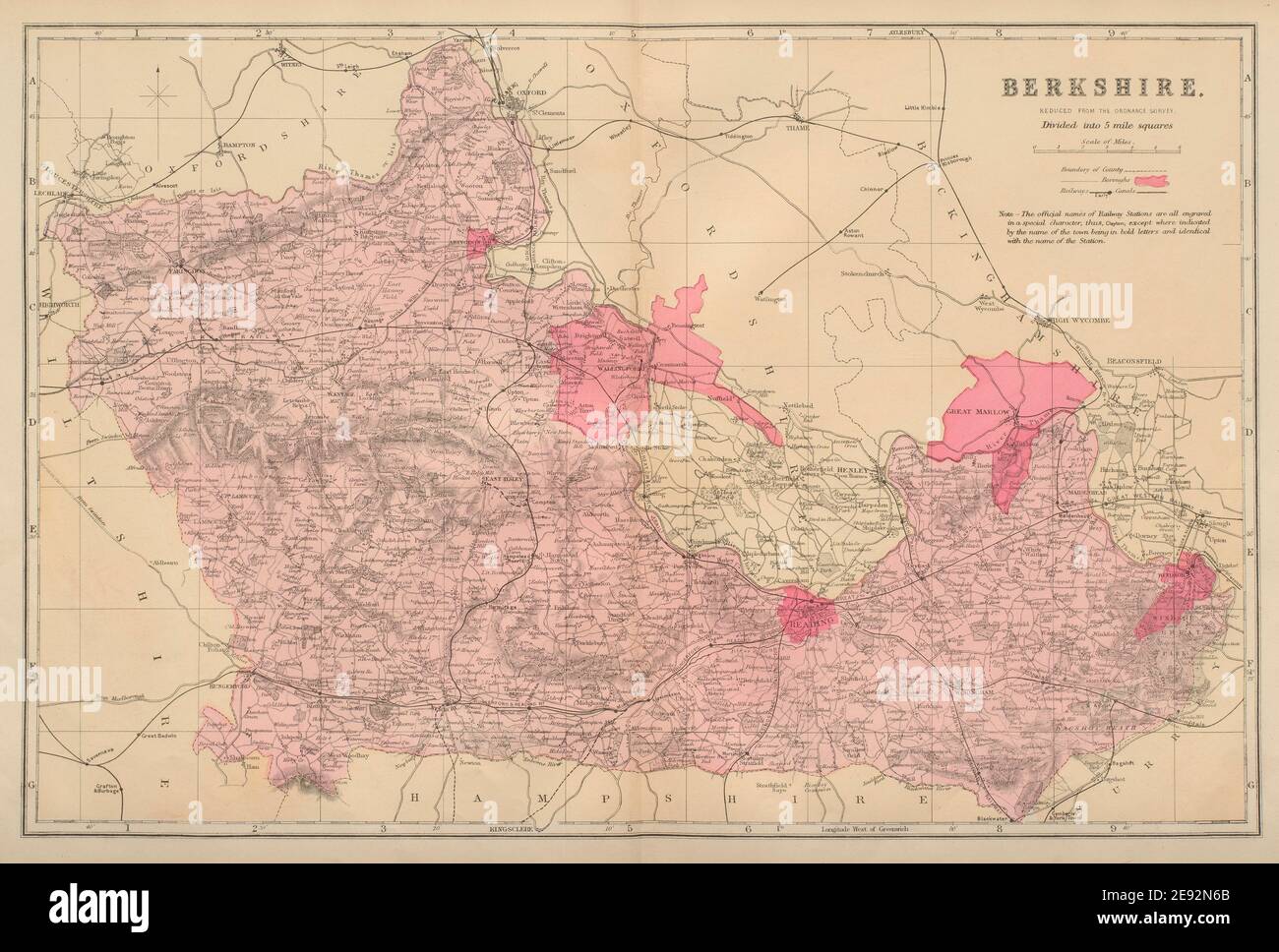 BERKSHIRE antique county map by GW BACON 1883 old plan chart Stock ...