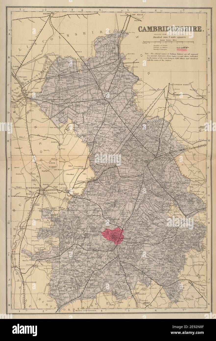 CAMBRIDGESHIRE antique county map by GW BACON 1883 old plan chart Stock ...