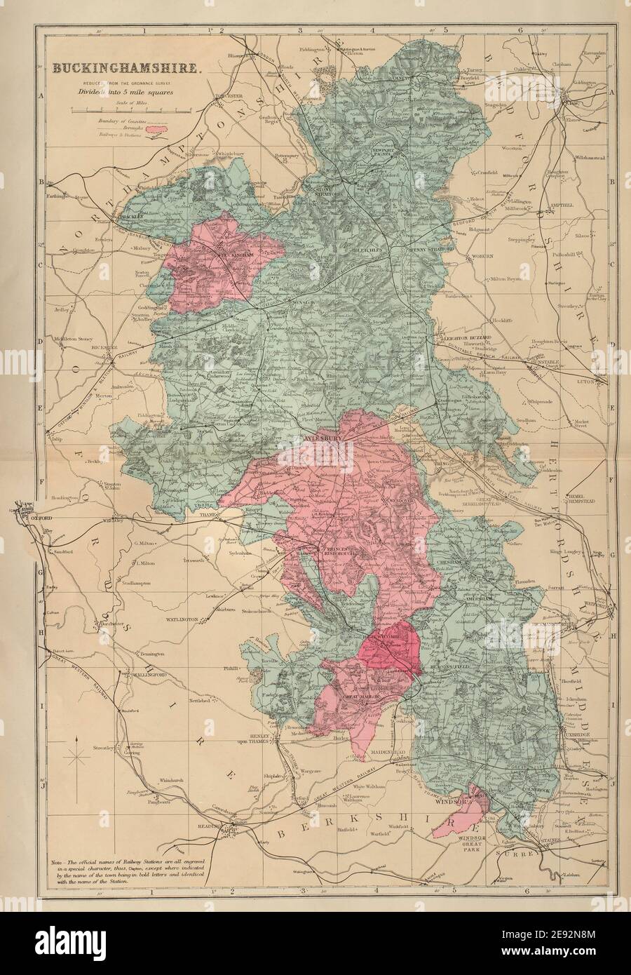 BUCKINGHAMSHIRE antique county map by GW BACON 1883 old plan chart ...