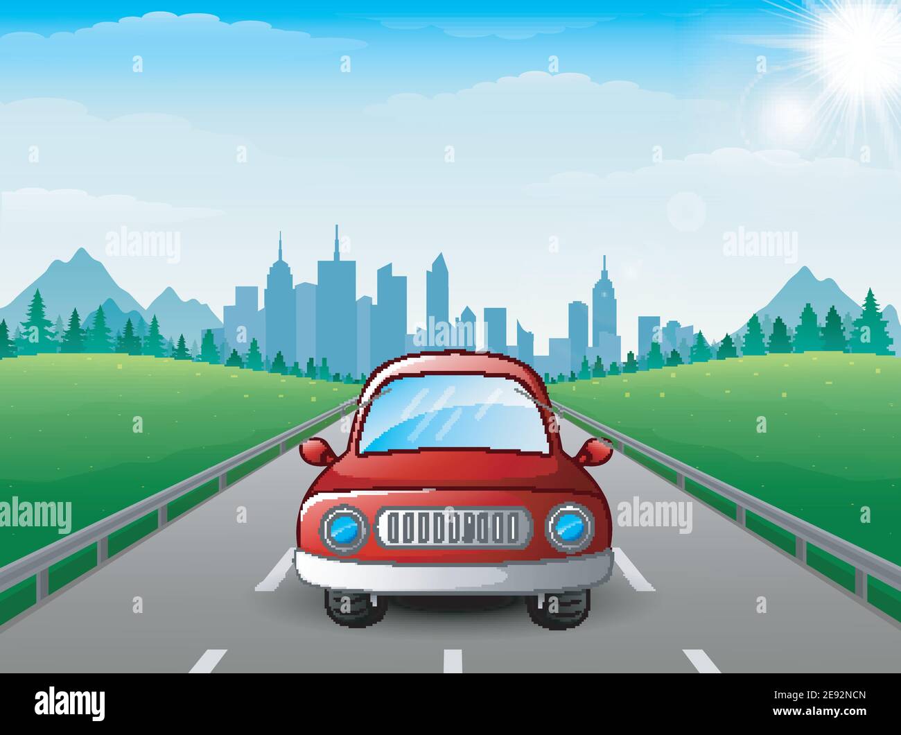 Vector illustration of Red car cartoon on city background Stock Vector  Image & Art - Alamy