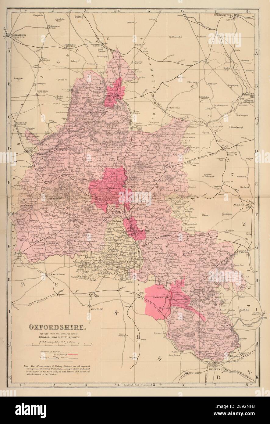 OXFORDSHIRE antique county map by GW BACON 1883 old plan chart Stock ...