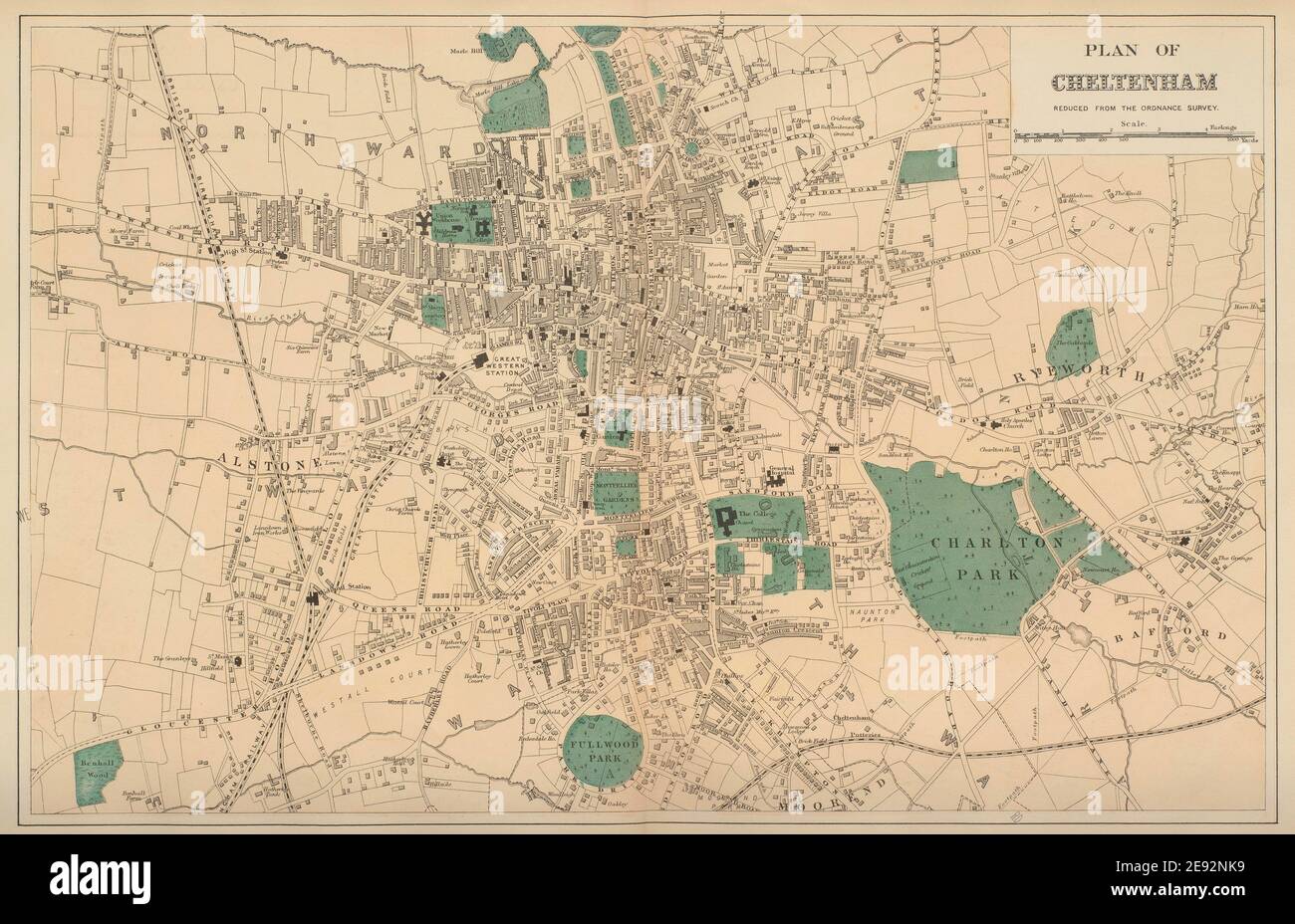 CHELTENHAM Lansdown Fairview Montpellier town city plan GW BACON 1883
