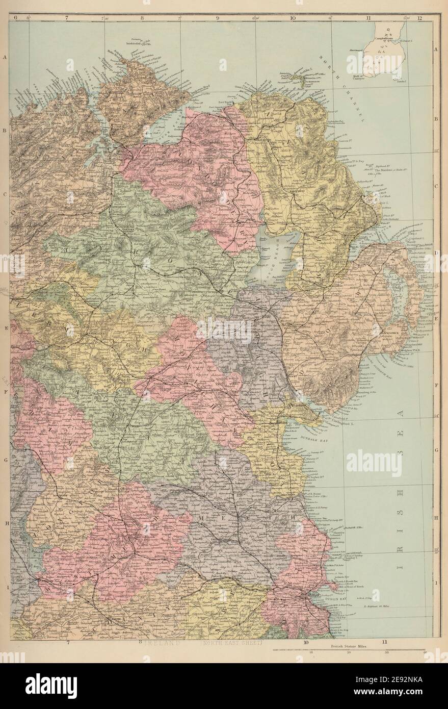 North East Ireland Map Ireland (North East) Ulster Meath Louth Cavan Dublin Gw Bacon 1883 Old Map  Stock Photo - Alamy