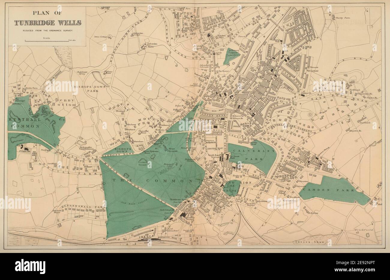 TUNBRIDGE WELLS Ferndale Ephraim Sion Camden town city plan GW BACON 1883 map Stock Photo