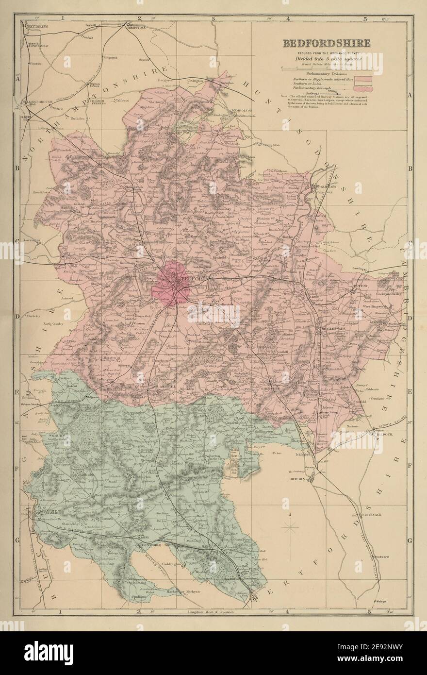 BEDFORDSHIRE antique county map by GW BACON 1885 old plan chart Stock ...