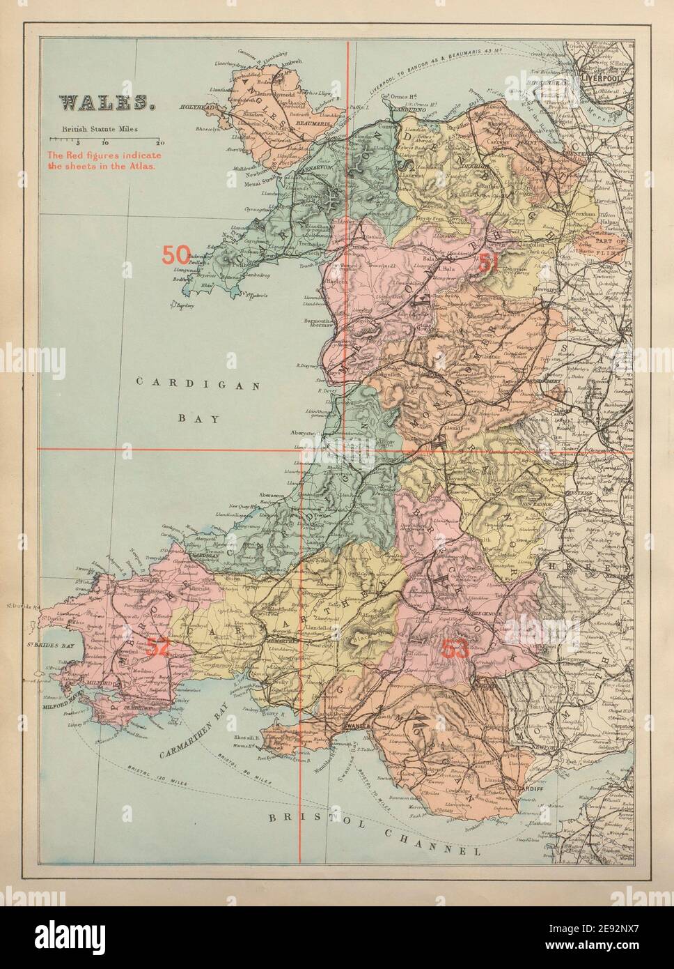 WALES antique index map by GW BACON 1885 old vintage plan chart Stock Photo