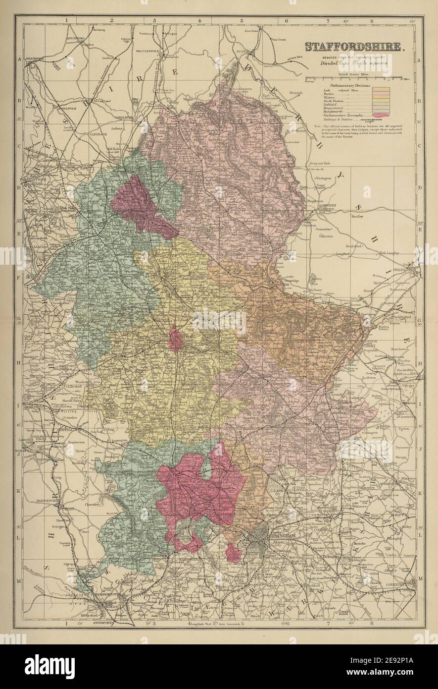 STAFFORDSHIRE antique county map by GW BACON 1885 old plan chart Stock ...