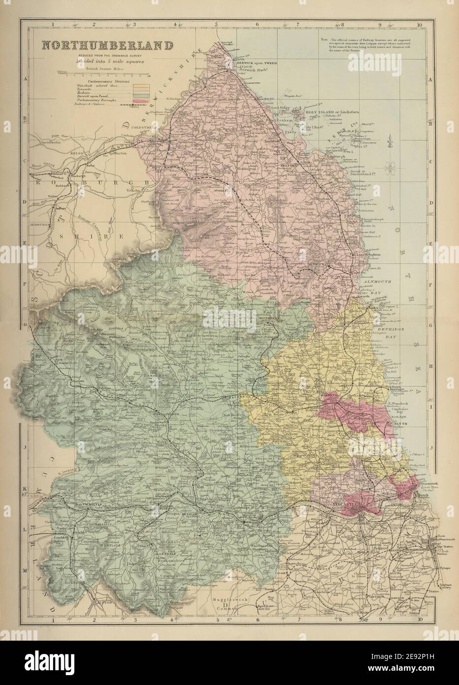 NORTHUMBERLAND antique county map by GW BACON 1885 old plan chart Stock