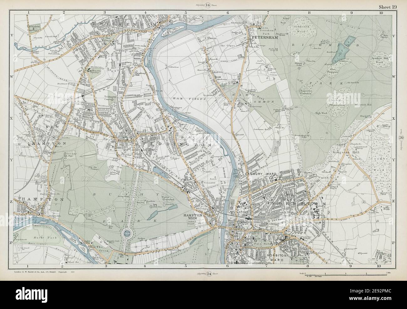 SW LONDON Twickenham Kingston Teddington Hampton Richmond. BACON  1906 old map Stock Photo