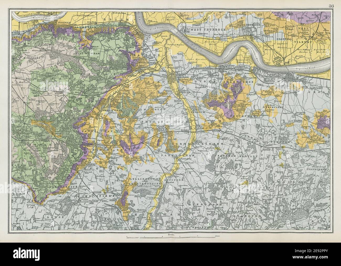 SOUTH EAST LONDON GEOLOGICAL Kent Greenwich Bexley Bromley &c. BACON 1906 map Stock Photo