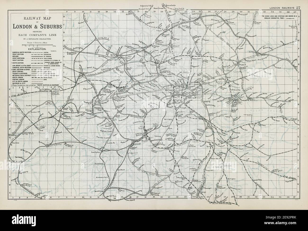 LONDON RAILWAYS shows companies & termini. Tube Underground. BACON 1906 map Stock Photo