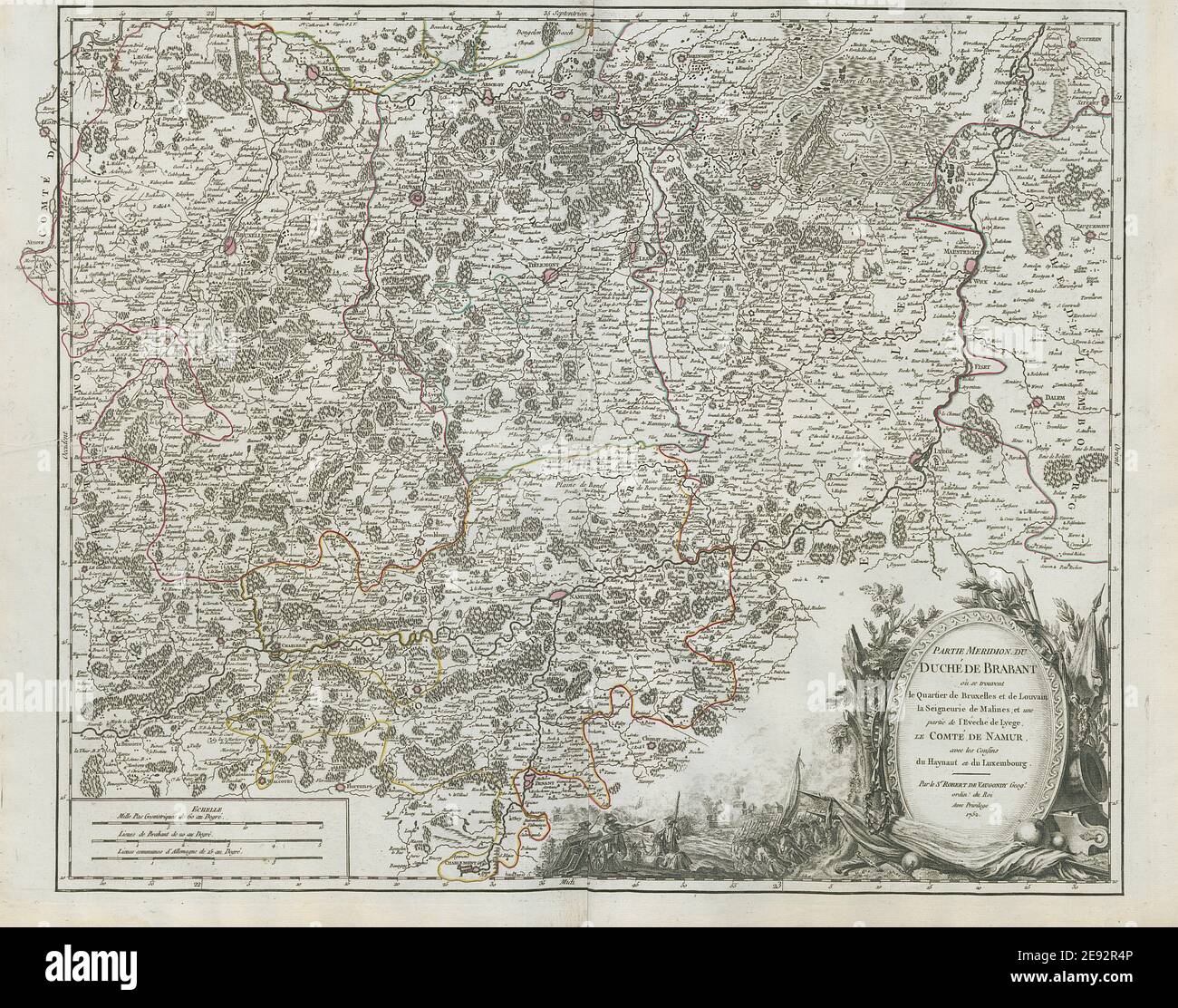 'Partie Meridion. du Duché de Brabant'. South Brabant Belgium. VAUGONDY 1752 map Stock Photo
