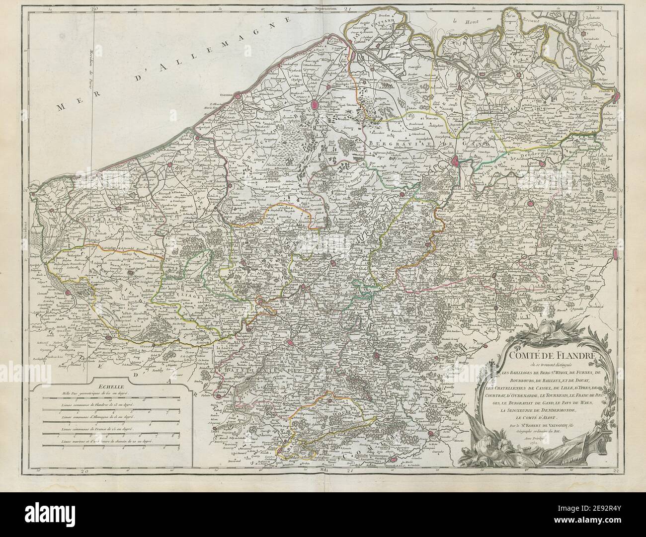 'Comté de Flandre'. Flanders in Belgium & France. Nord. VAUGONDY 1752 old map Stock Photo