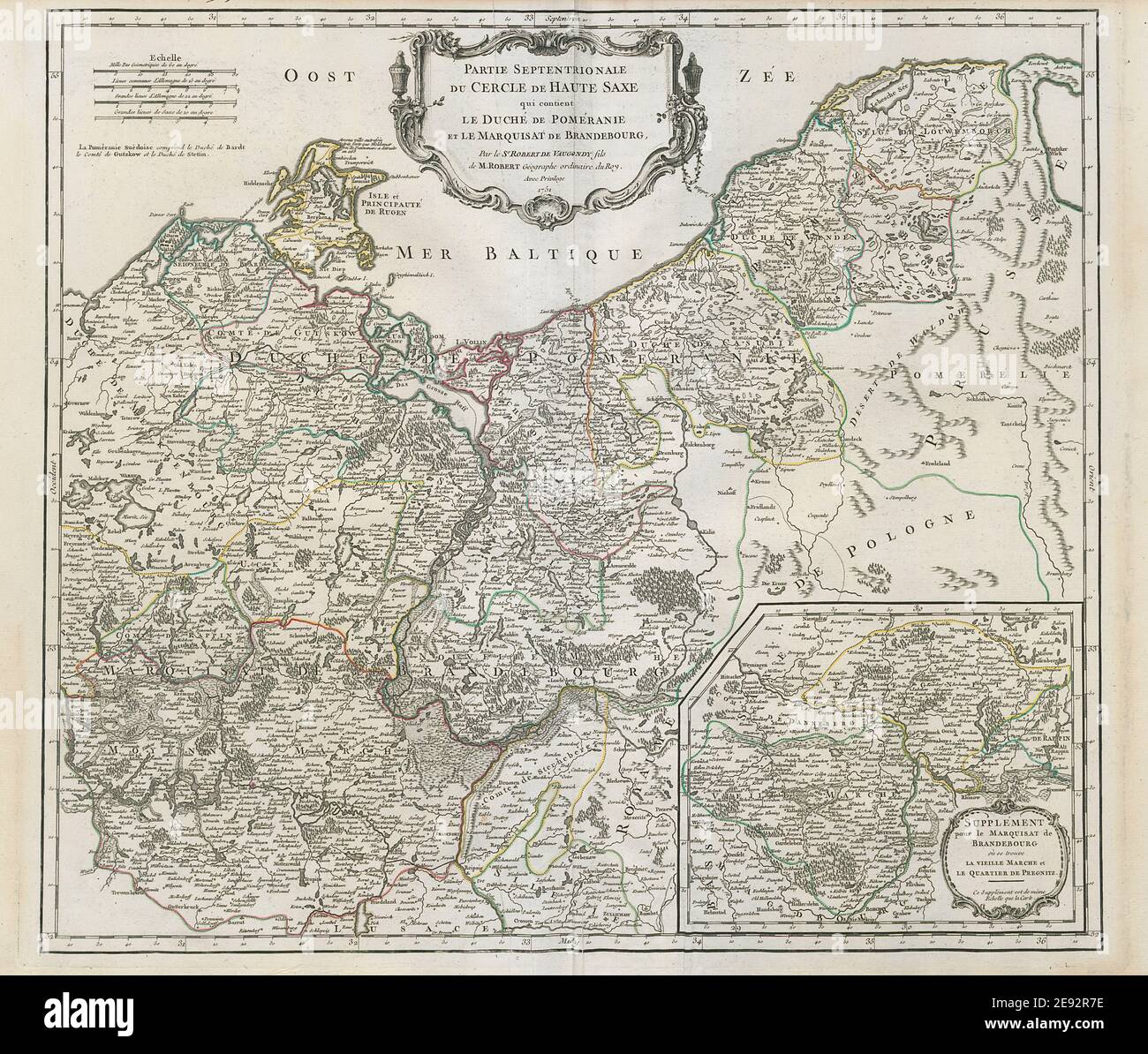 "Partie Septentrionale du Cercle de Haute Saxe". Pomerania. VAUGONDY 1751 map Stock Photo