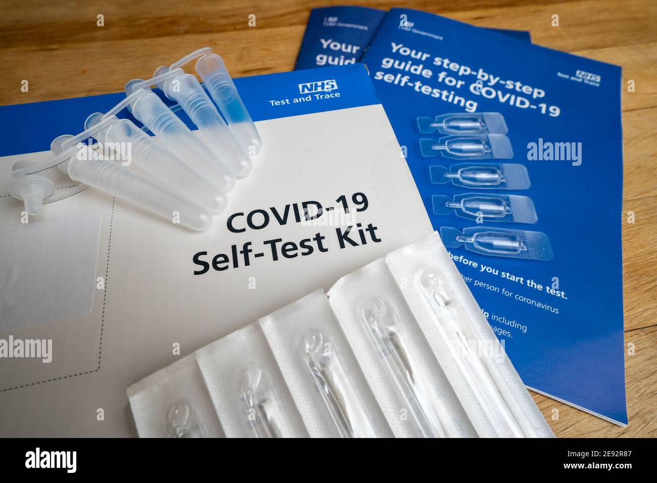 Coronavirus pandemic close up government new variant full home test kit