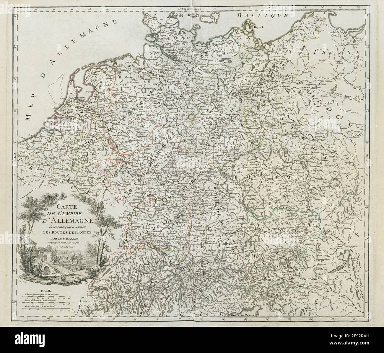 "Carte de l'Empire d'Allemagne… les routes des postes" Germany VAUGONDY 1757 map Stock Photo