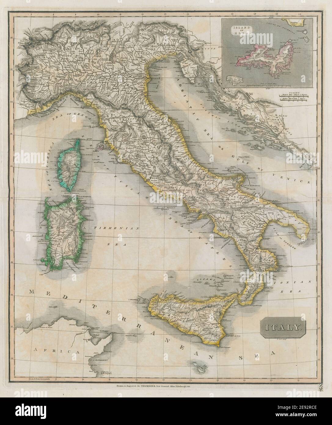 Map Of Corsica And Italy Italy By John Thomson. Island Of Elba. Sicily Sardinia Corsica 1817 Old Map  Stock Photo - Alamy