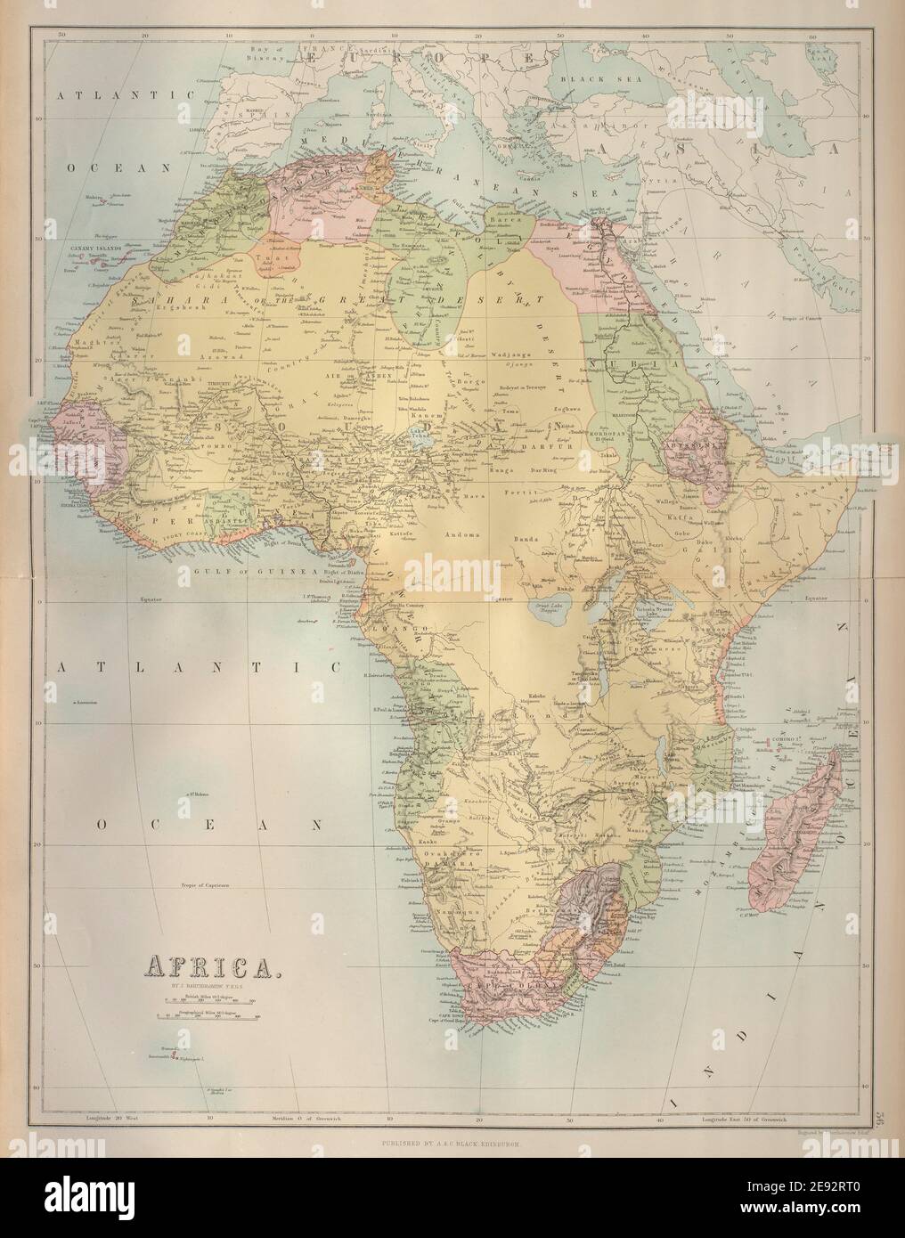 Africa. Tribes/pre-European Kingdoms. Piaggia's Great Lake. BARTHOLOMEW 1870 map Stock Photo
