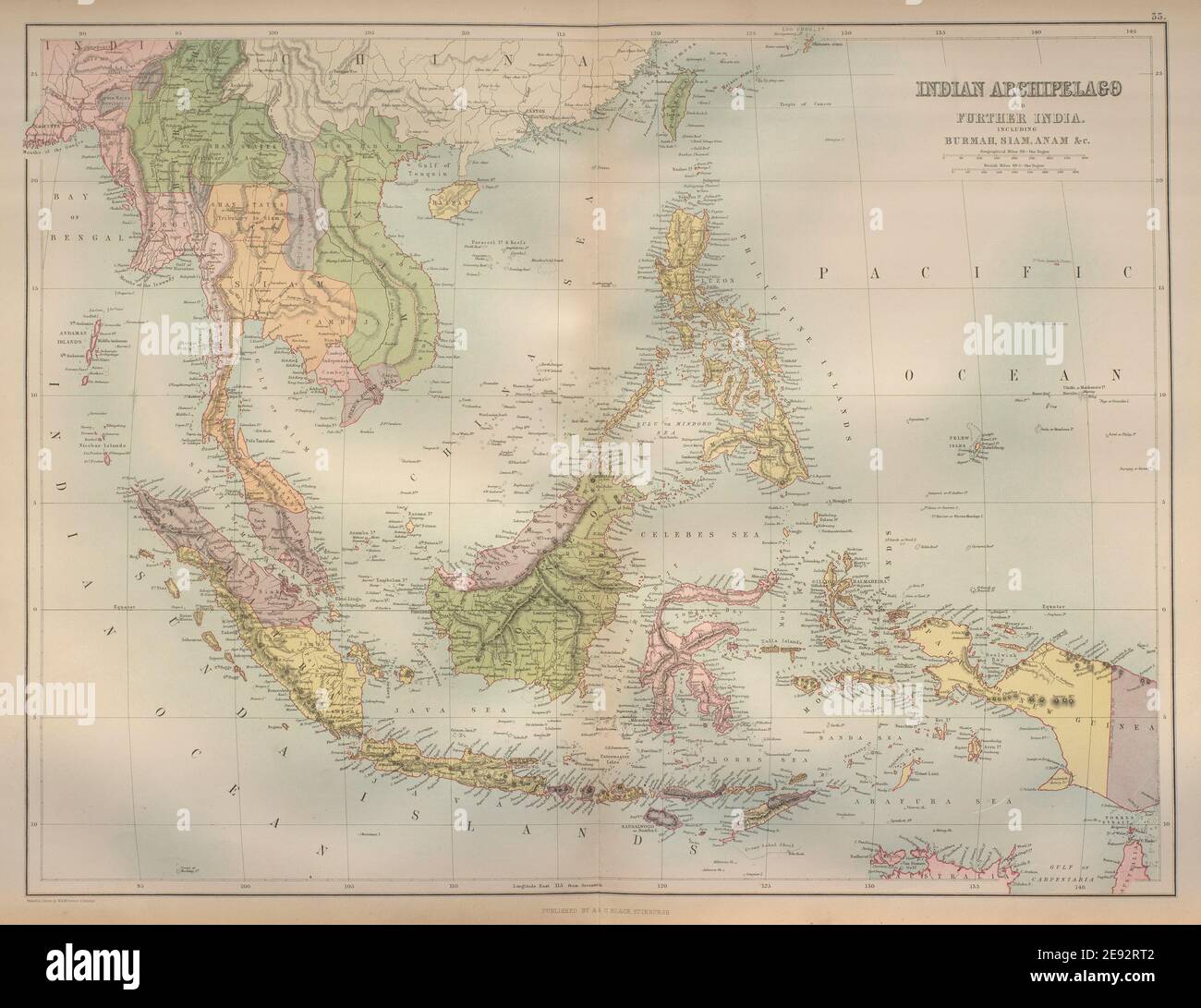 Indian Archipelago, Burmah, Siam. East Indies. Indonesia. BARTHOLOMEW 1870 map Stock Photo