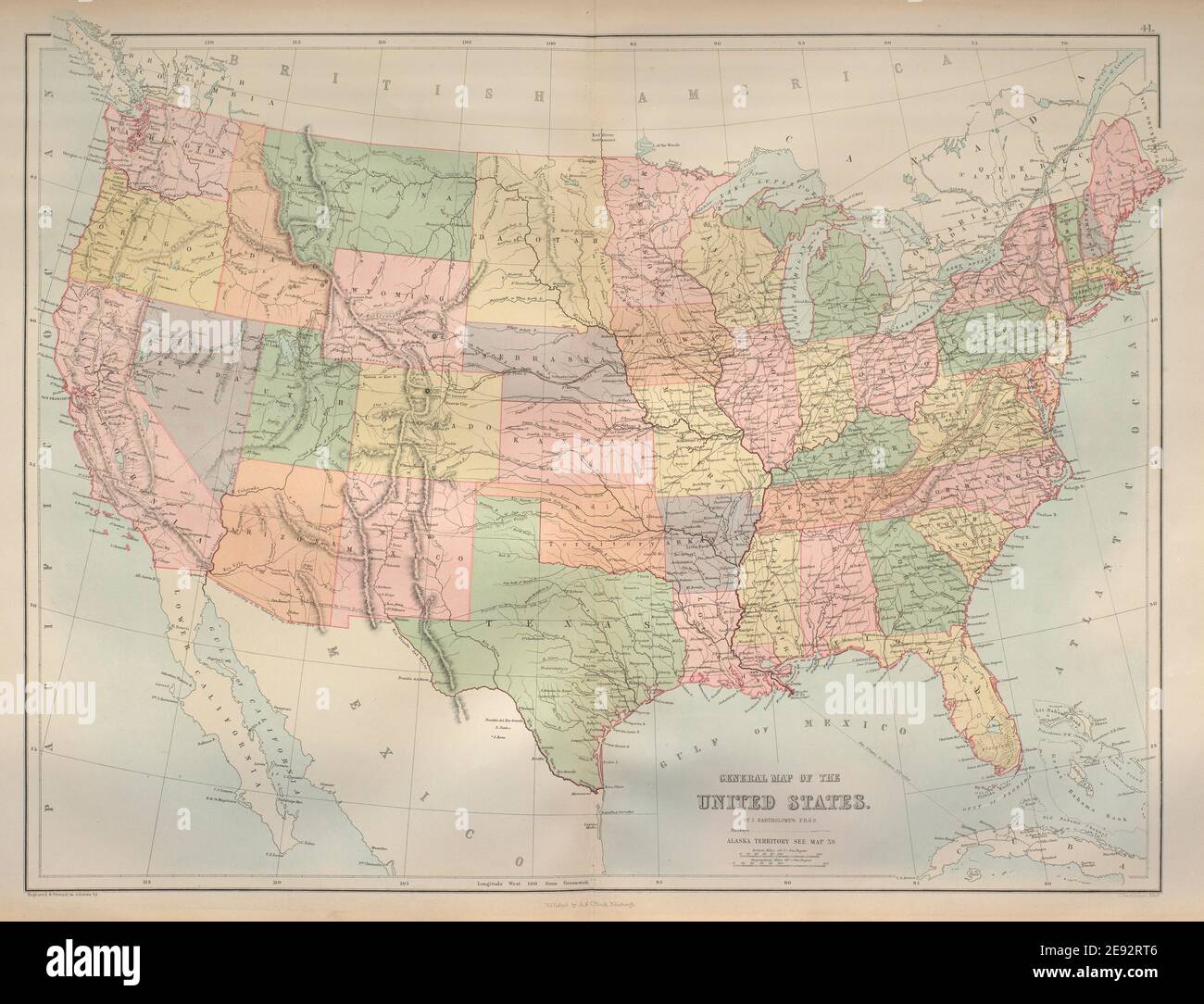 Hand Painted Map of the USA, 1867. Vintage United States Map, Antique ...