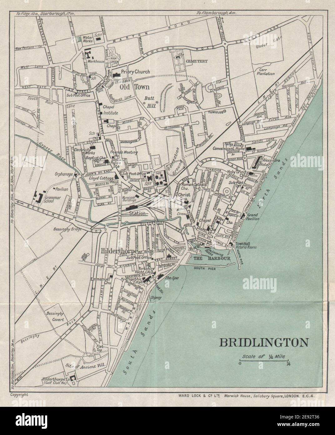BRIDLINGTON vintage tourist town city plan. Yorkshire. WARD LOCK 1935 old map Stock Photo
